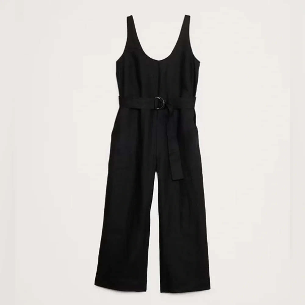 NEW! Banana Republic Black Linen Belted Wide-Leg Jumpsuit - Size 14 🌅4️⃣